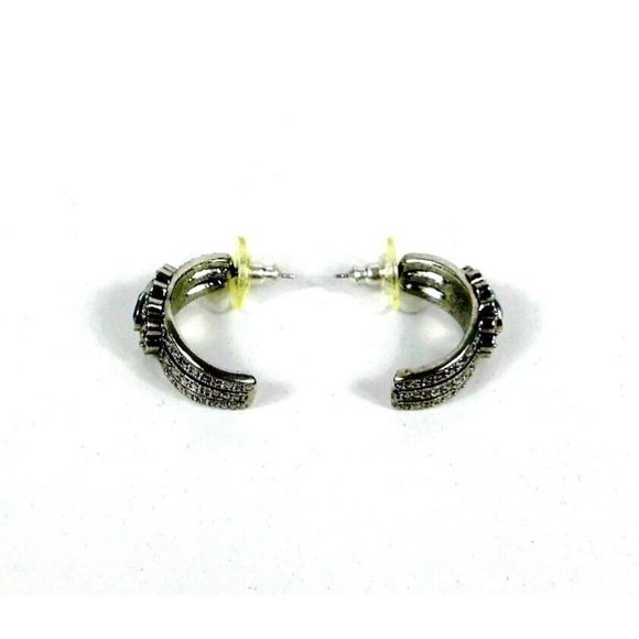 Vtg Avon Romantic Treasures Faux Marcasite Blue Stone Half Hoop Pierced Earrings - Picture 8 of 8